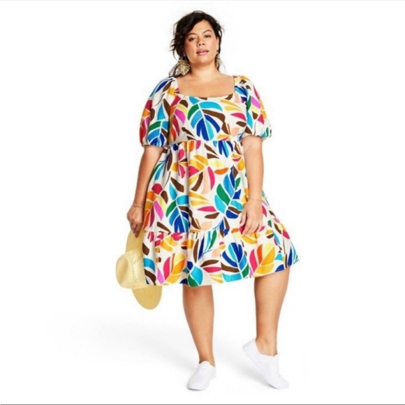 Tabitha Brown X Target Colorful Palm Print Tiered Mini Dress Size 4X - Picture 1 of 11